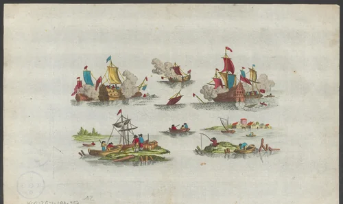 Schepen en drenkelingen by anonymous, print, 1800-1899