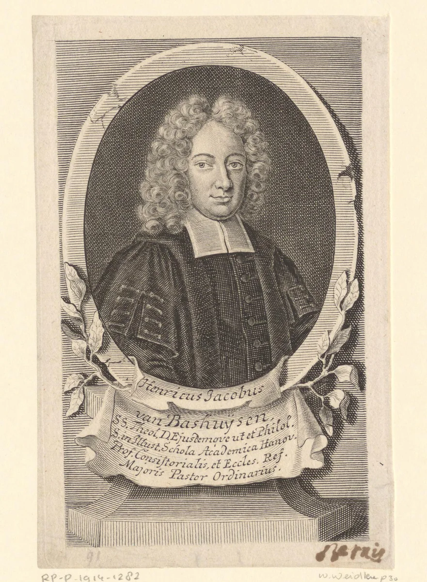 Portret van Heinrich Jacob van Bashuysen by Martin Bernigeroth, print, 1714