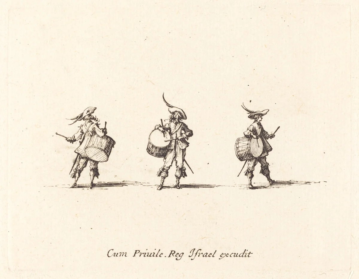 Drill with Drums by Jacques Callot, print, 1634-1635