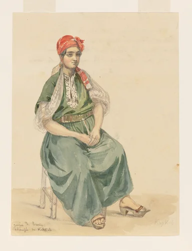 Woman Wearing Kobkab by Olivier Bro de Comères, drawing, 1832-1842