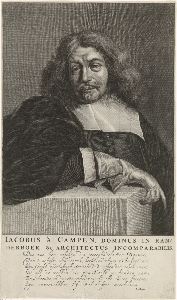 Portret van Jacob van Campen by Abraham Lutma, print, 1650