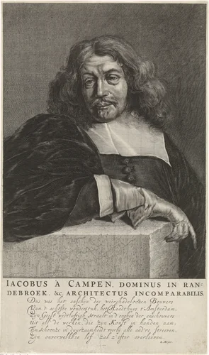 Portret van Jacob van Campen by Abraham Lutma, print, 1650