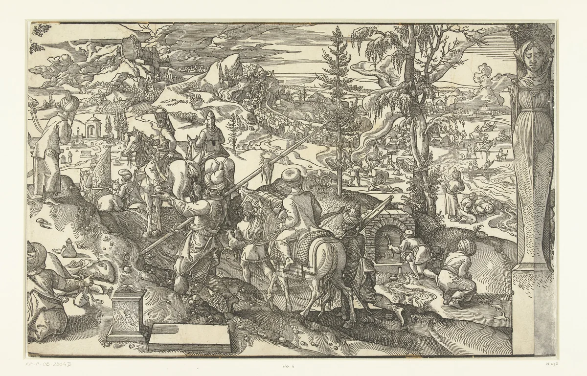 Stoet met ruiters en muilezels by Pieter Coecke van Aelst, print, 1553