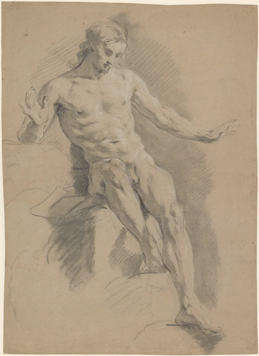 Seated Male Nude by Jean Restout, drawing, 1735-1745