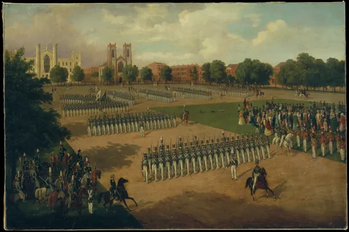Seventh Regiment on Review, Washington Square, New York by Otto Boetticher, artwork, 1851