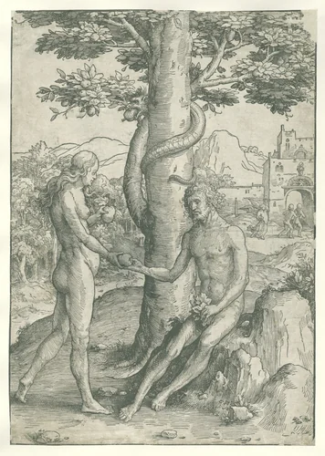 De zondeval by Lucas van Leyden, print, 1512-1516