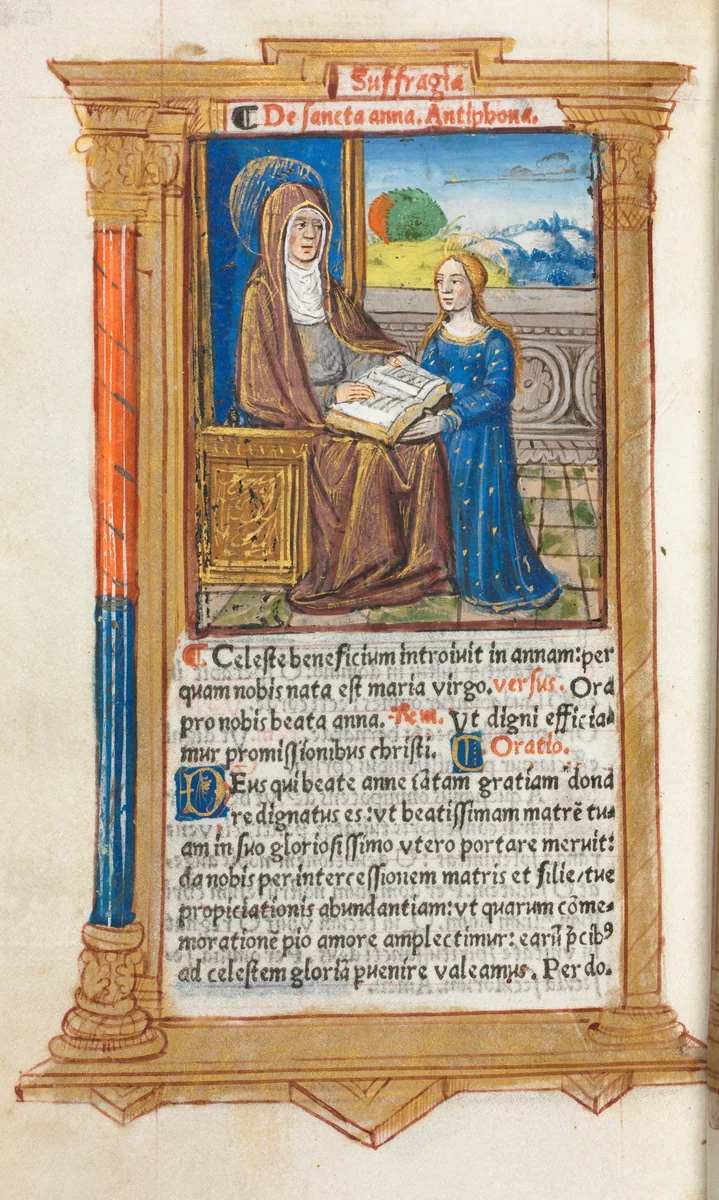 Printed Book of Hours (Use of Rome): fol. 108v, Saint Anne and the Virgin Mary by Guillaume Le Rouge, book, 1510