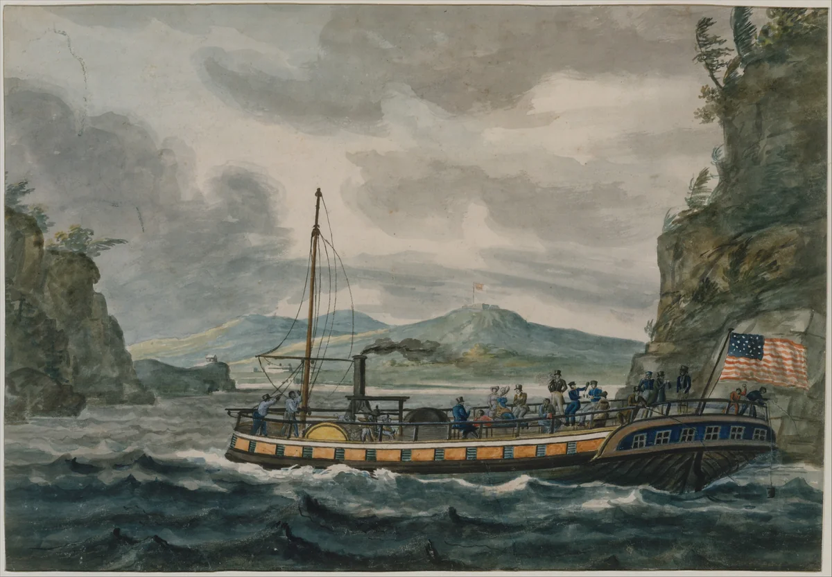 Steamboat Travel on the Hudson River by Pavel Svinin, artwork, 1811-1816