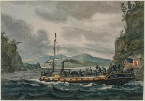 Steamboat Travel on the Hudson River by Pavel Svinin, artwork, 1811-1816