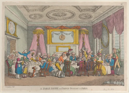 A Table D'Hote or French Ordinary in Paris by Thomas Rowlandson, print, 1810