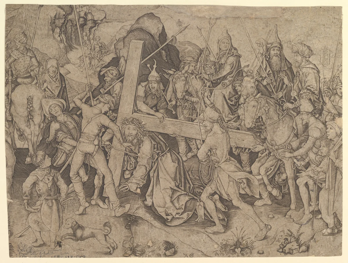 Christ Carrying the Cross (copy) by Martin Schongauer, print, 1470-1500