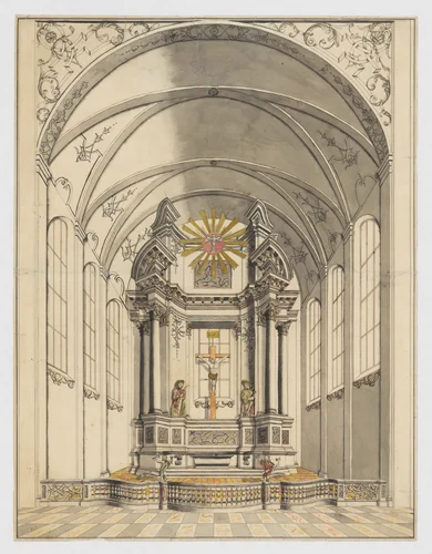 Presentation Drawing of a late Baroque Altar inside a Church by anonymous, drawing, 1715-1735