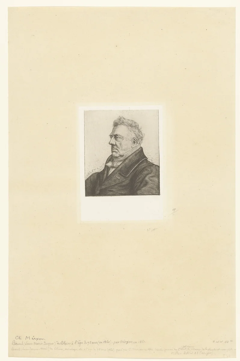 Portret van archeoloog Louis Jacques Marie Bizeul by Charles Meryon, print, 1861