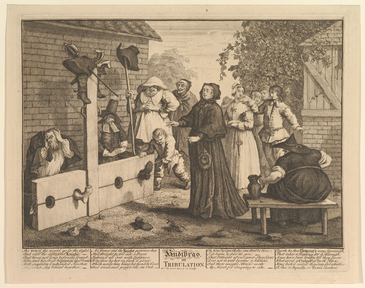 Hudibras in Tribulation (Twelve Large Illustrations for Saumel Butler's Hudibras, Plate 6) by William Hogarth, print, 1725-1768