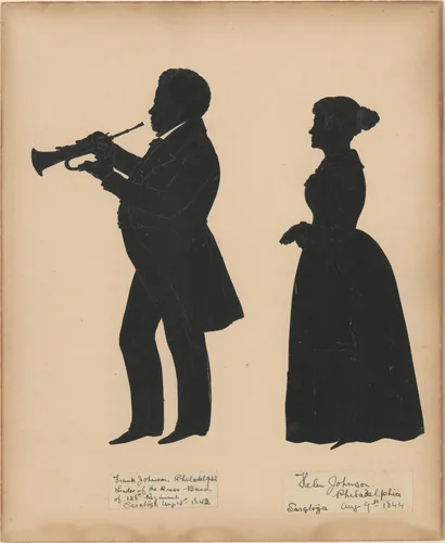 Frank Johnson, Leader of the Brass Band of the 128th Regiment in Saratoga, with his wife, Helen by Auguste Edouart, other, 1842-1844