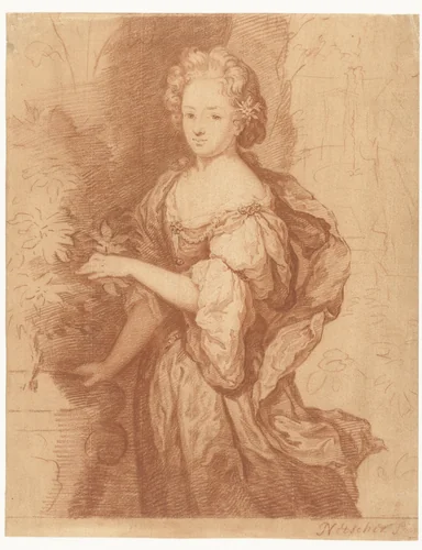 Portret van een voorname dame by Caspar Netscher, drawing, 1649-1684