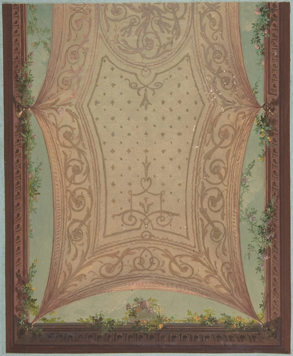 Design for Gallery Ceiling, Hôtel Cottier by Jules-Edmond-Charles Lachaise, drawing, 1874-1884