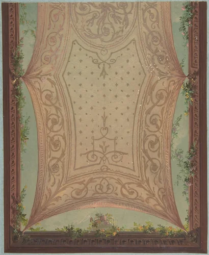 Design for Gallery Ceiling, Hôtel Cottier by Jules-Edmond-Charles Lachaise, drawing, 1874-1884