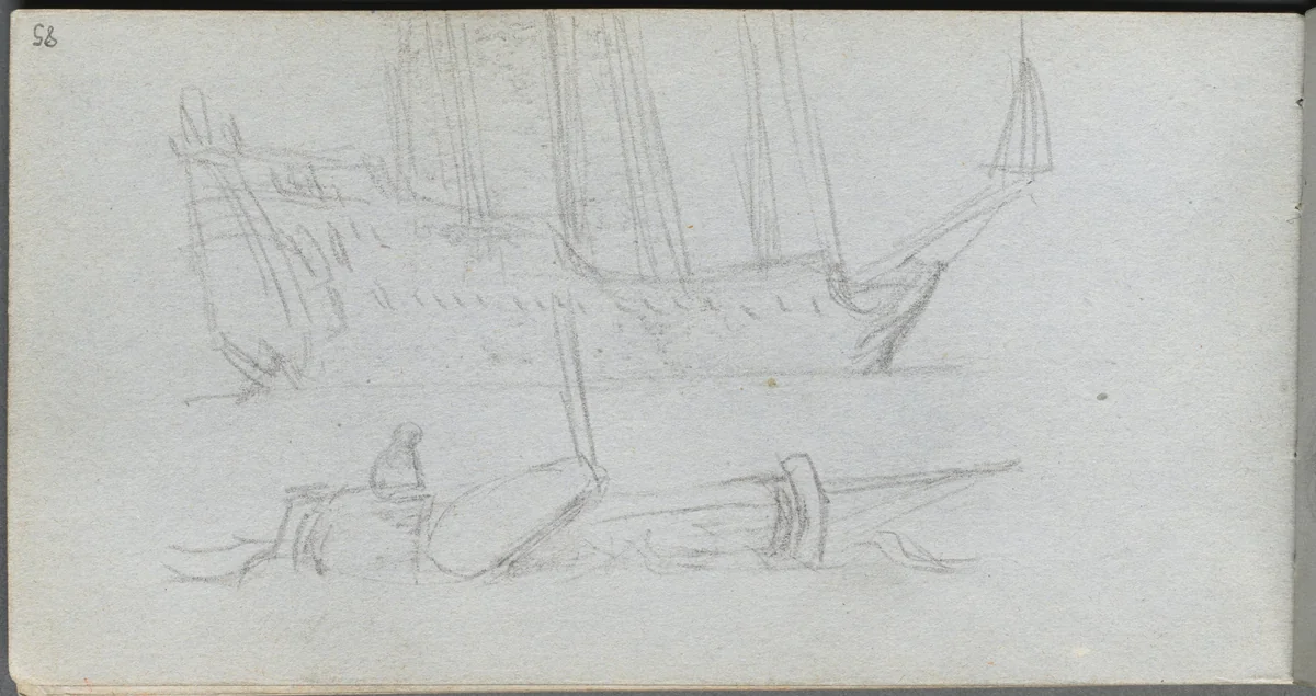 Sketchbook, page 85: Study of a Ship and Buoy by Ernest Meissonier, book, 1860-1869