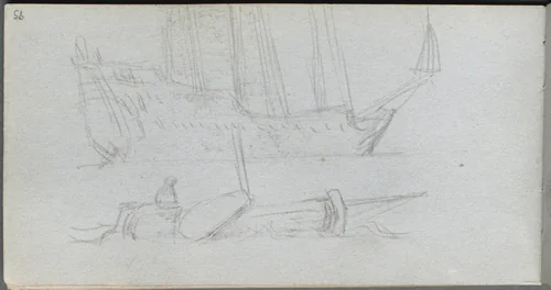 Sketchbook, page 85: Study of a Ship and Buoy by Ernest Meissonier, book, 1860-1869