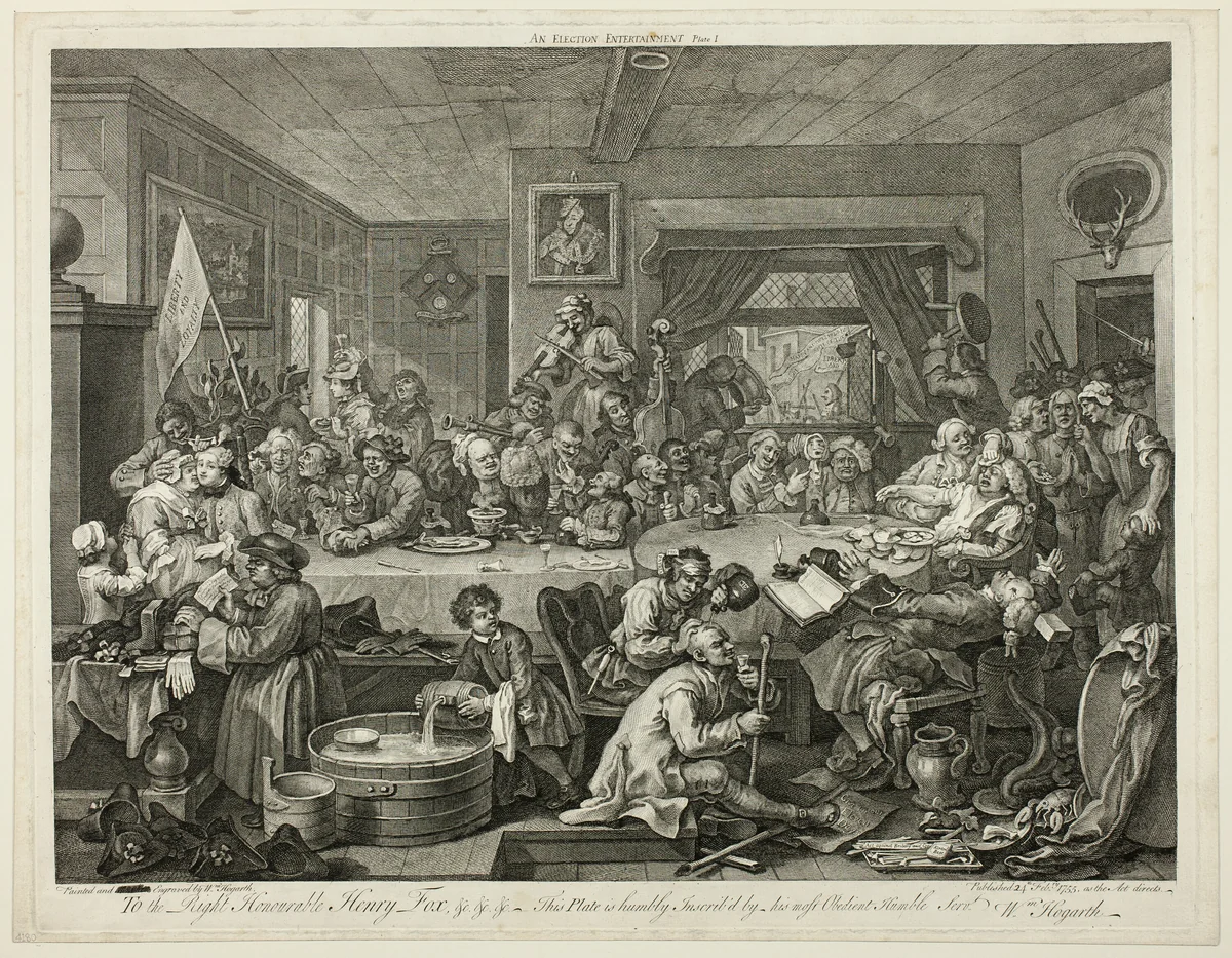 An Election Entertainment, plate one from Four Prints of an Election by William Hogarth, print, 1757-1758