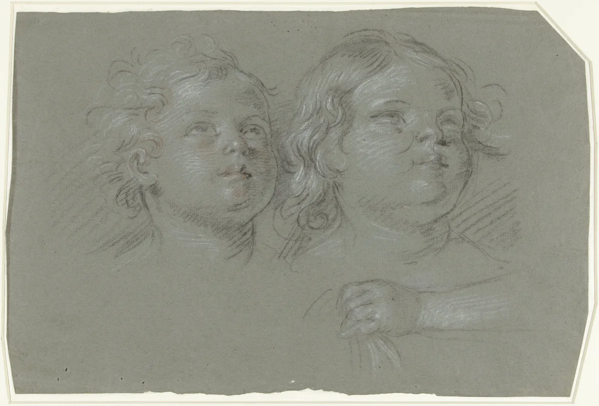 Twee kinderkopjes by anonymous, drawing, 1600-1699