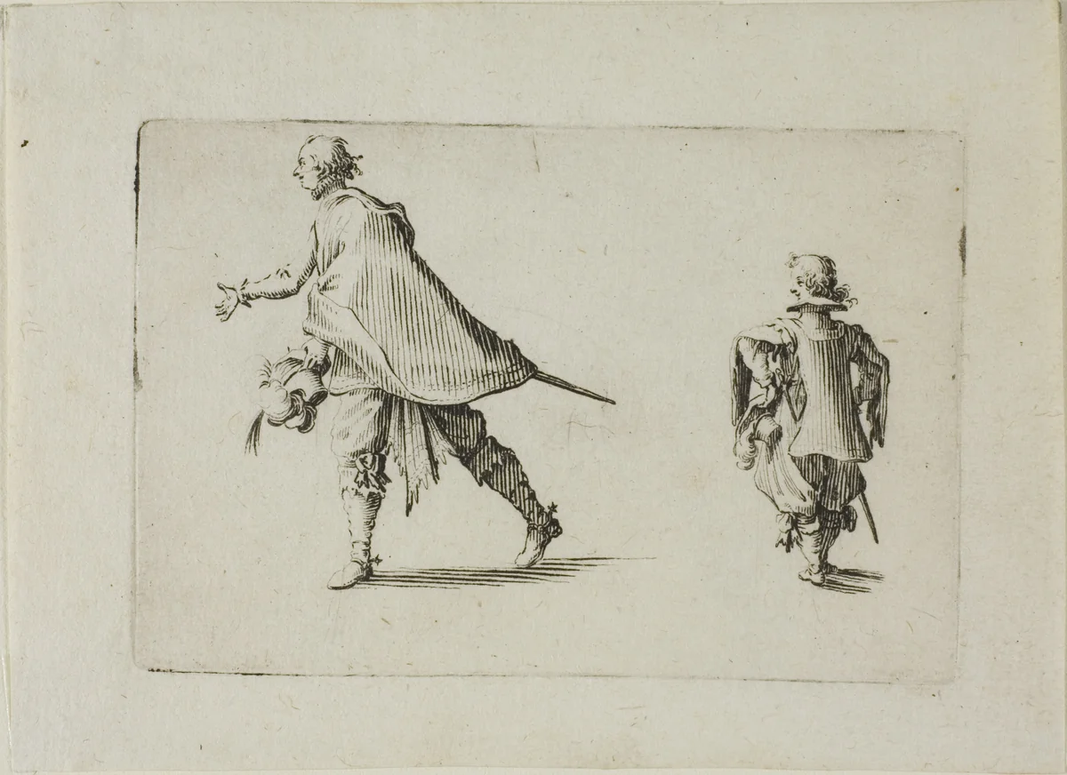 A Gentleman and his Page, from The Caprices by Jacques Callot, print, 1617-1627