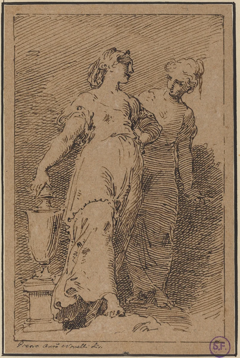 Two Young Women by Pietro Antonio Novelli, drawing, 1729-1804