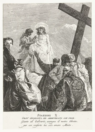 Christus wordt ontkleed op Calvarieberg by Giovanni Domenico Tiepolo, print, 1747-1749