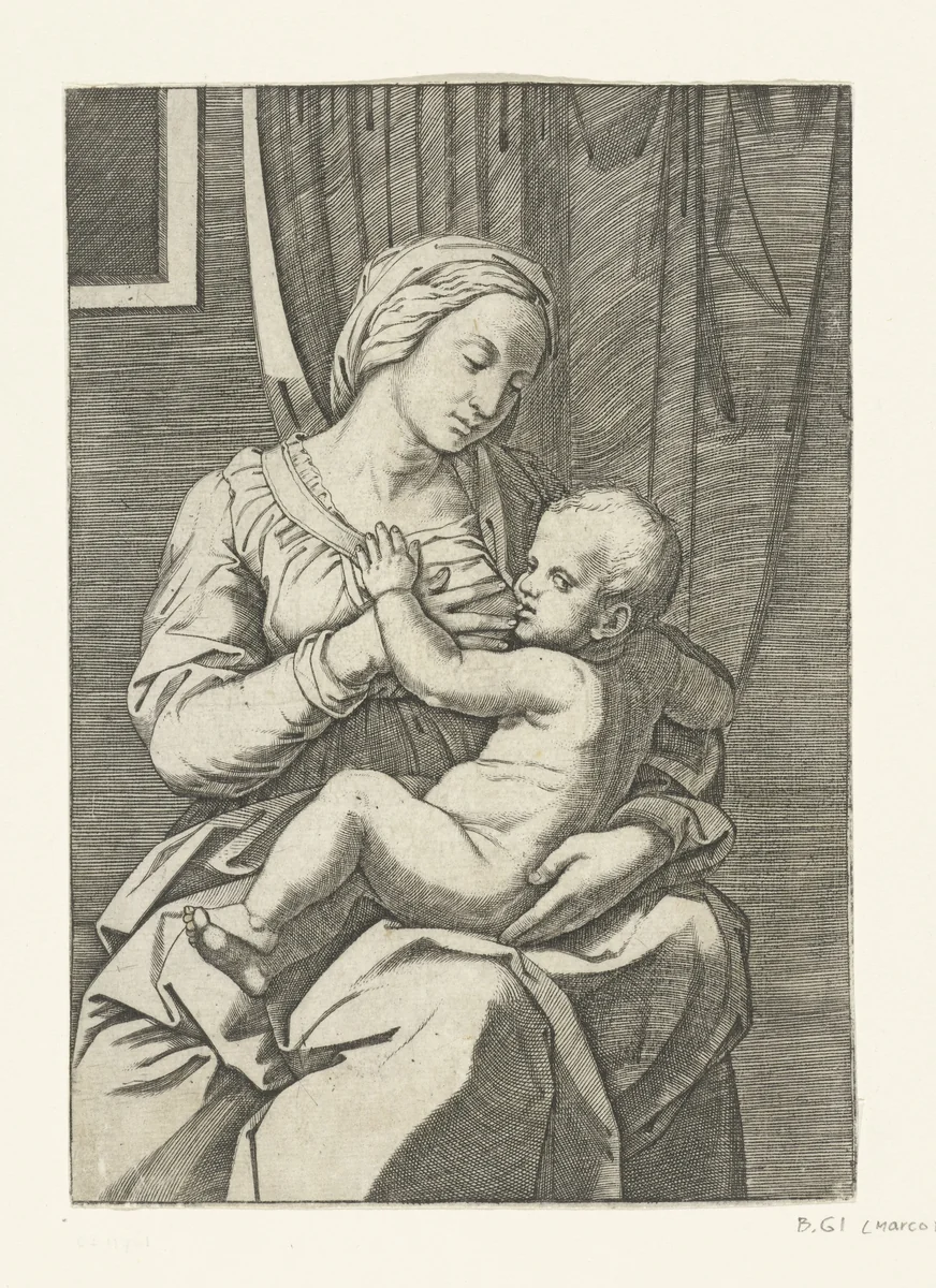Maria met kind by Marco Dente, print, 1500-1580