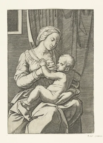 Maria met kind by Marco Dente, print, 1500-1580