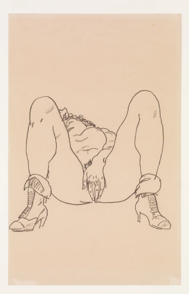 Reclining Nude with Boots by Egon Schiele, drawing, 1918