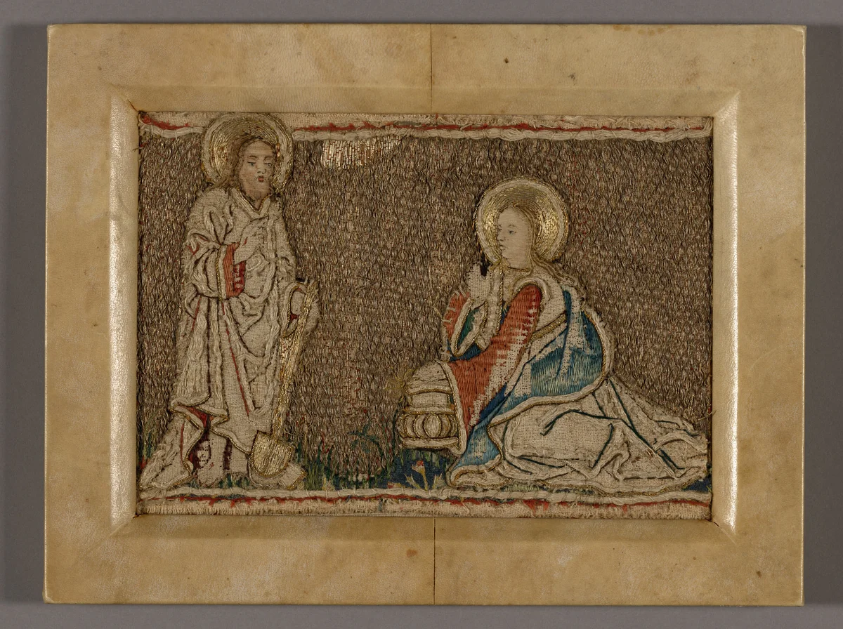 Picture (Probably from an Orphrey Band Depicting Christ before Mary Magdalene) by Germany, possibly Cologne, textile, 1400-1425