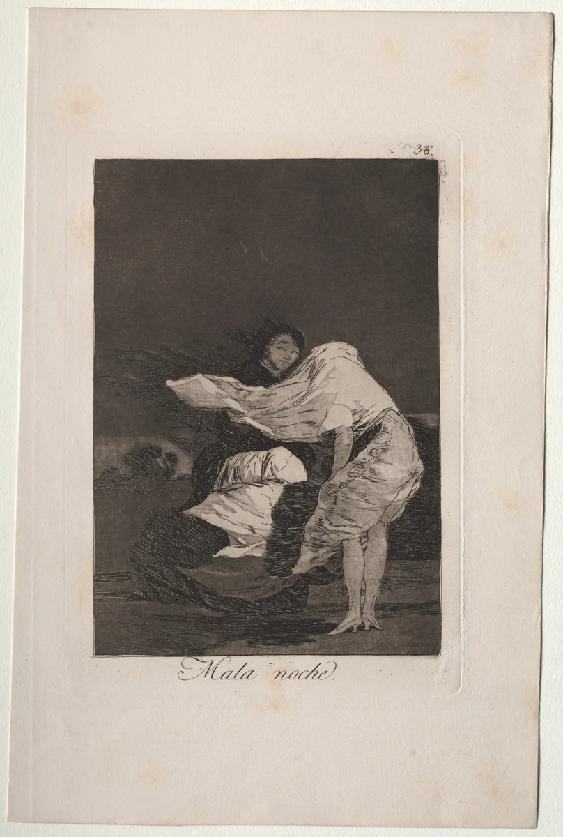 A Bad Night, Plate 36 by Francisco de Goya, print, 1799