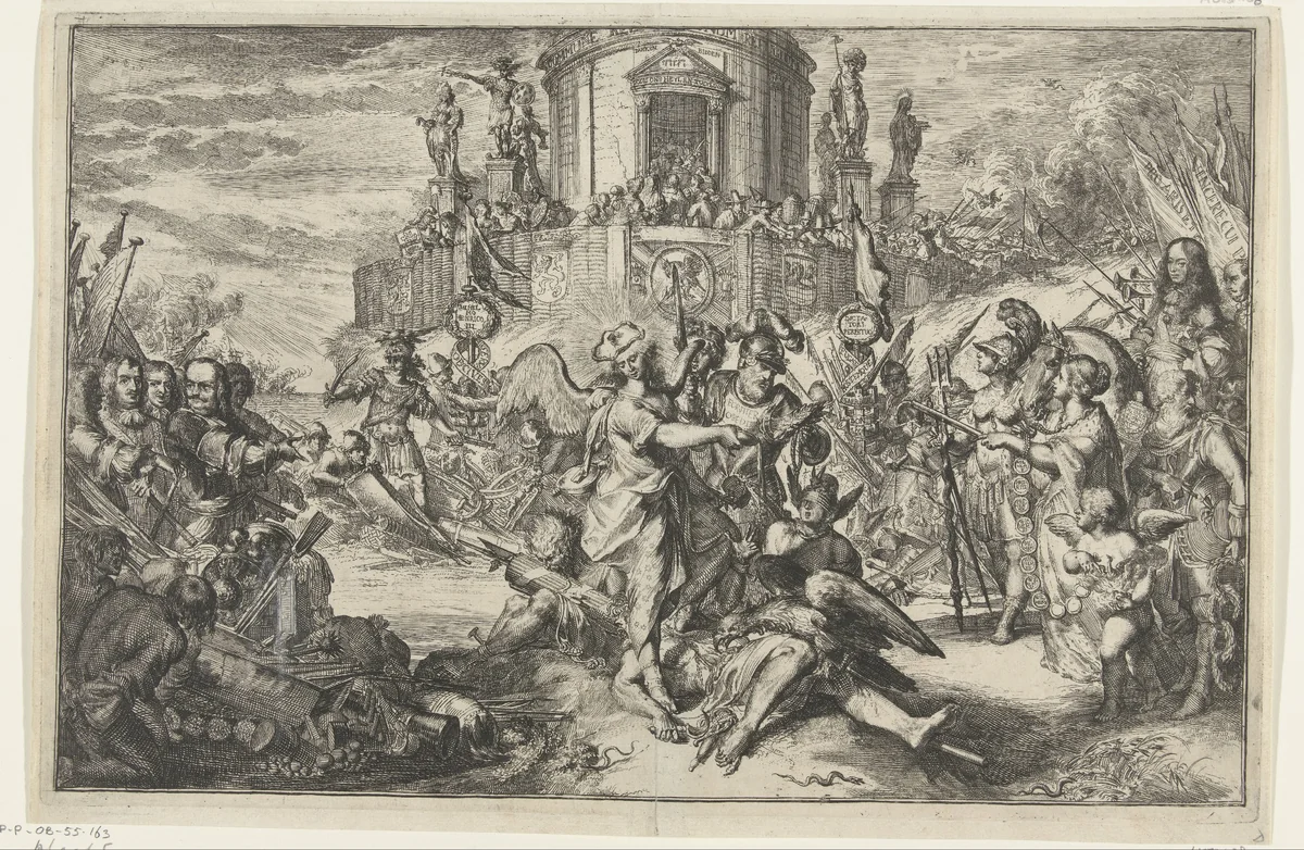 Overwinningen met de komst van Willem III by Romeyn de Hooghe, print, 1674