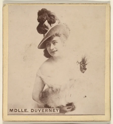 Mdlle. Duverney, from the Actresses series (N246), Type 2, issued by Kinney Brothers to promote Sporting Extra Cigarettes by Kinney Brothers Tobacco Company, photograph, 1888-1892