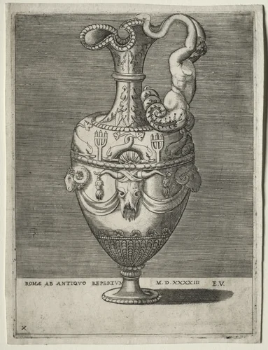 Ewer Ornamented with Dolphins by Enea Vico, print, 1543