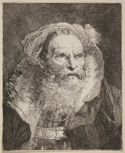 Old Man Meditating by Giovanni Domenico Tiepolo, print, 1762