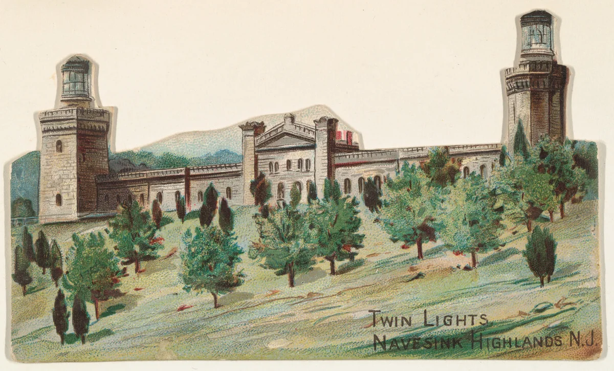 Twin Lights, Navesink Highlands, New Jersey, from the Lighthouses series (N119) issued by Duke Sons & Co. to promote Honest Long Cut Tobacco by W. Duke, Sons & Co., print, 1889