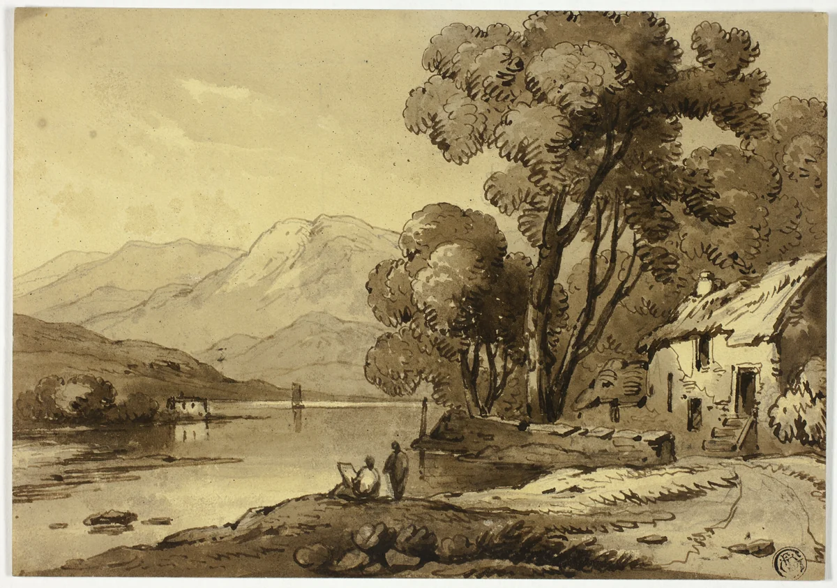 Mountainous Landscape with Artist Sketching in Foreground by John Varley, drawing, 1815-1836