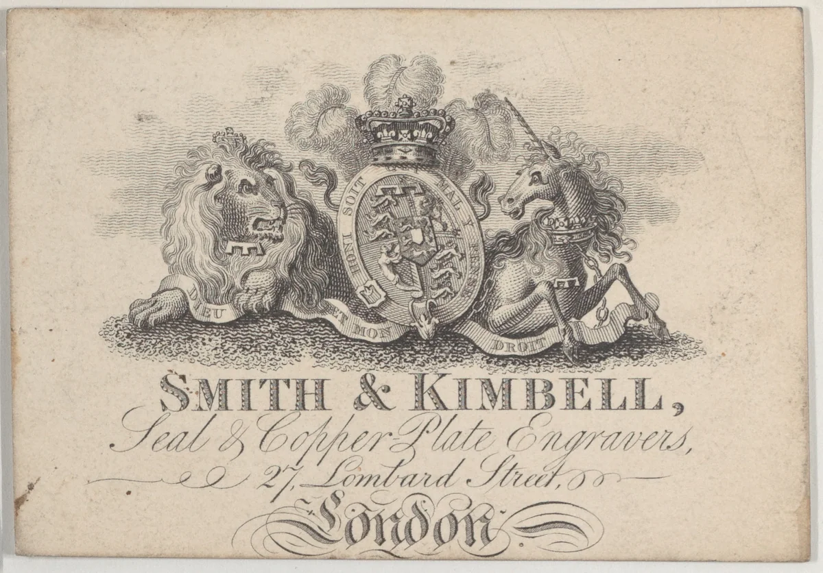 Trade Card for Smith & Kimbell, seal and copper plate engravers by anonymous, print, 1700-1800