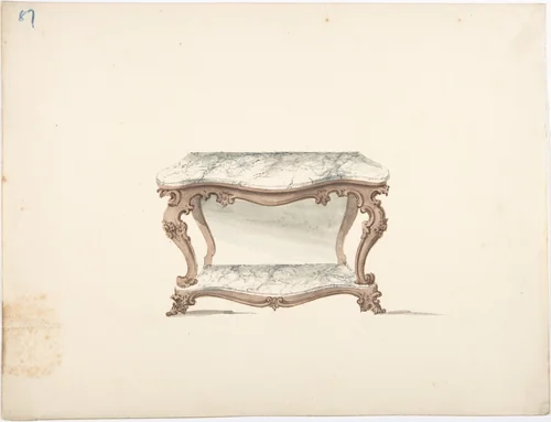 Design for a Marble Topped Table with a Marble Shelf by anonymous, drawing, 1800-1850