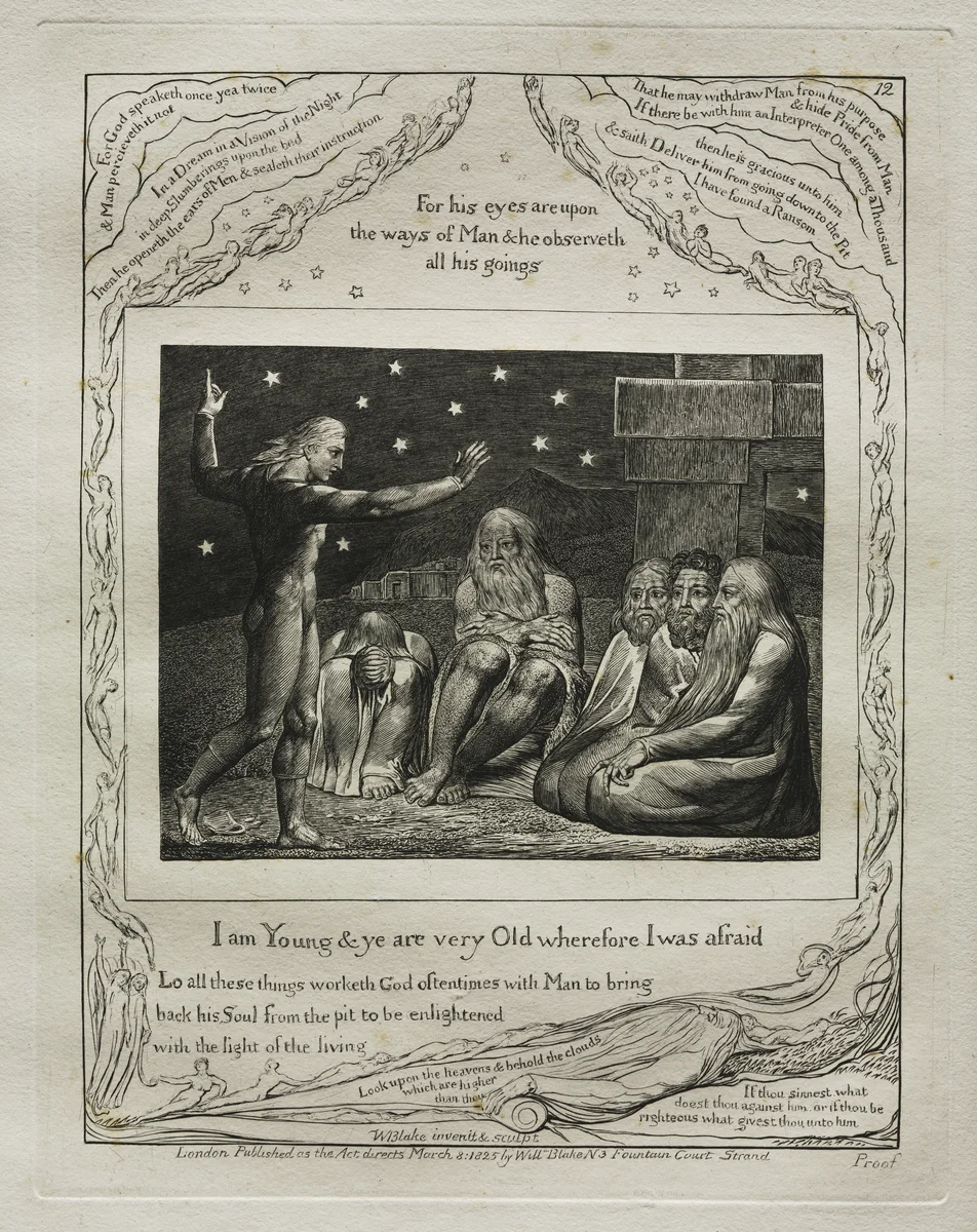 The Book of Job: Pl. 12, I am Young and ye are very Old wherefore I was afraid by William Blake, other, 1825