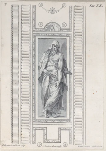 Plate 20: bearded figure, half clothed by Bartolomeo Crivellari, print, 1756