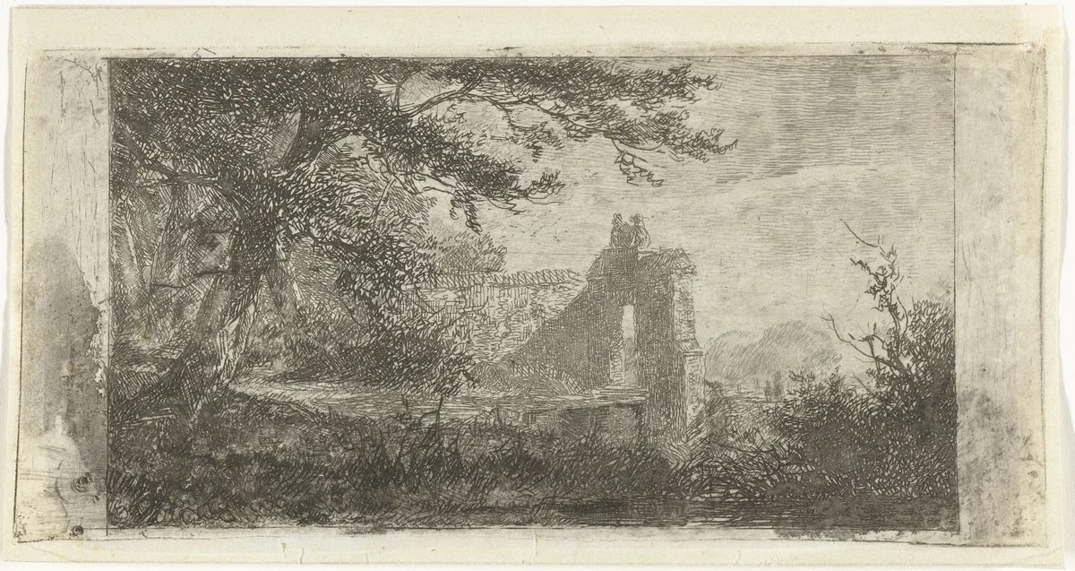 Landschap met poortgebouw by Jan Frederik van Deventer, print, 1832-1886