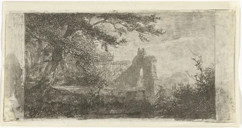 Landschap met poortgebouw by Jan Frederik van Deventer, print, 1832-1886