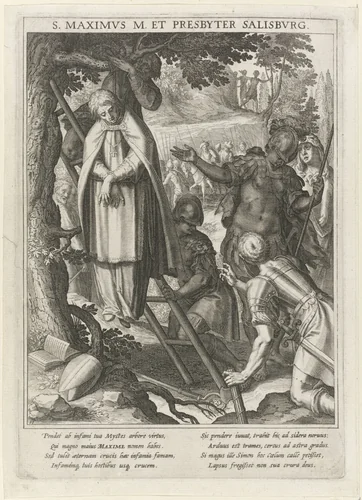 Ophanging van de heilige Maximus door de Herulen by Raphaël Sadeler, print, 1615