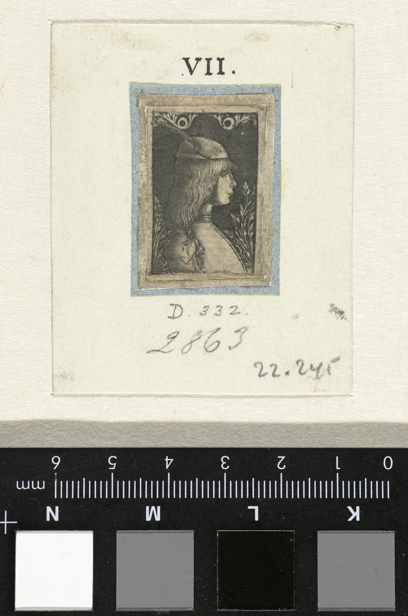 Portret van een jongeman met muts met veer by anonymous, print, 1480-1520