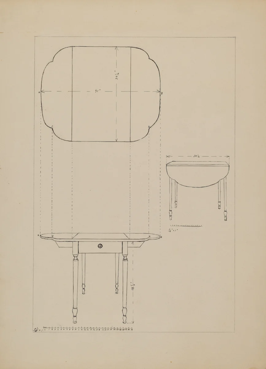Oval Table Drop Leaf by Edith Magnette, index of american design, 1935-1942
