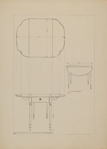Oval Table Drop Leaf by Edith Magnette, index of american design, 1935-1942